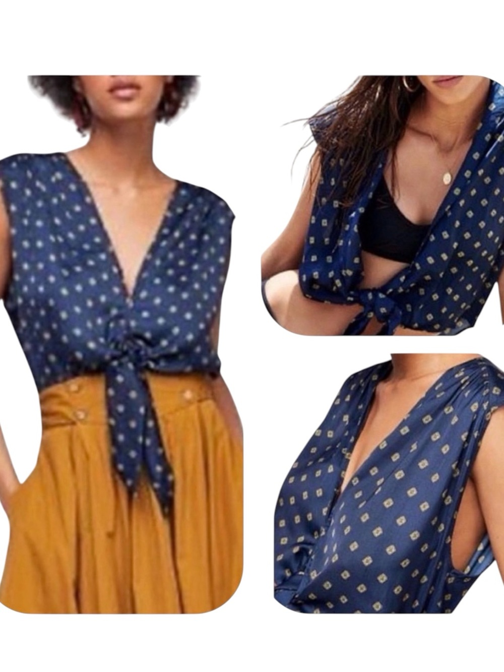 Free People XS blue Mornings in Marrakesh hook & eye top